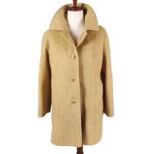 Vintage 80's Wool Quiet Luxury Tan Coat Western Buttons Indie Sleaze Monochrome